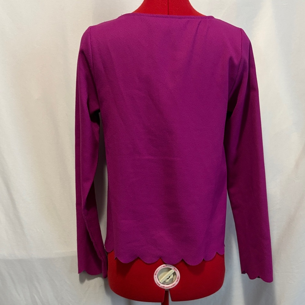Everly Magenta Scallop Hem Long Sleeve Top SM200 - Picture 3 of 6